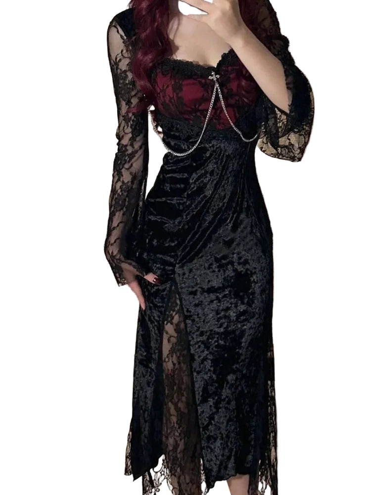 Black Velvet Cross-Chain Maxi Dress