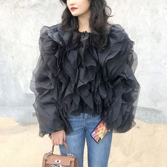 Gothic Style Blouse Black Top