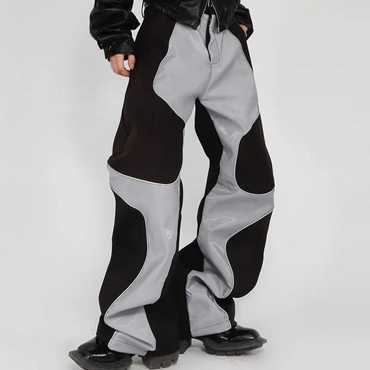 Black Gray Paneled Wide Pants