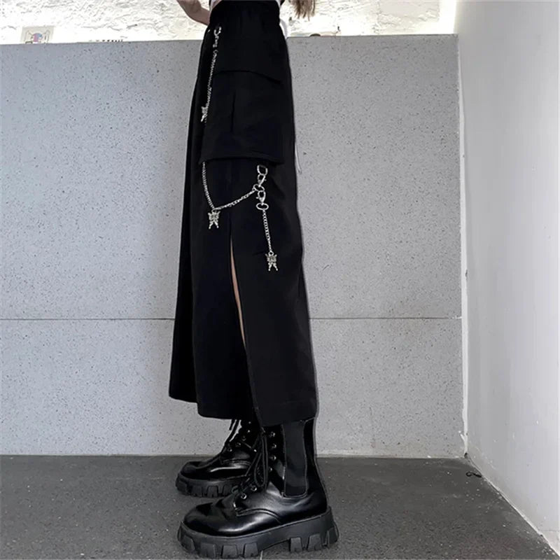 Black Cargo Maxi with Chain Skirt