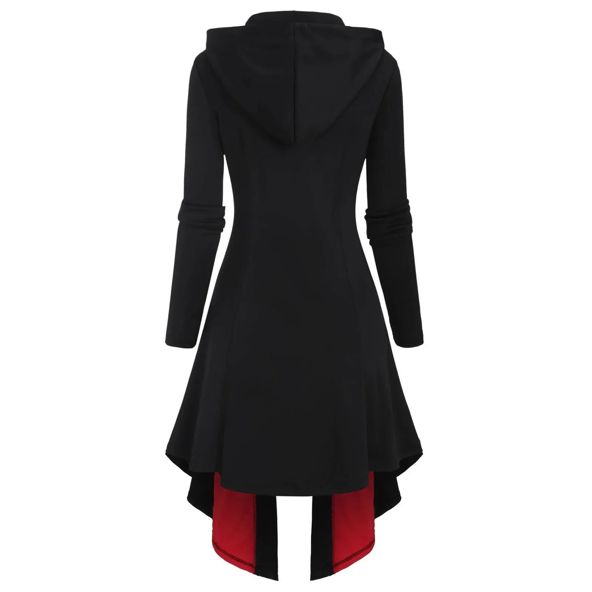 Black Red Lace-Up Hooded Zip Dress