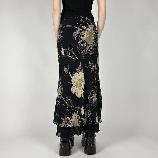 Midnight Bloom Gothic Maxi Skirt