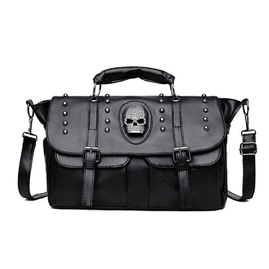Black Crystal Skull Flap Hand Bag