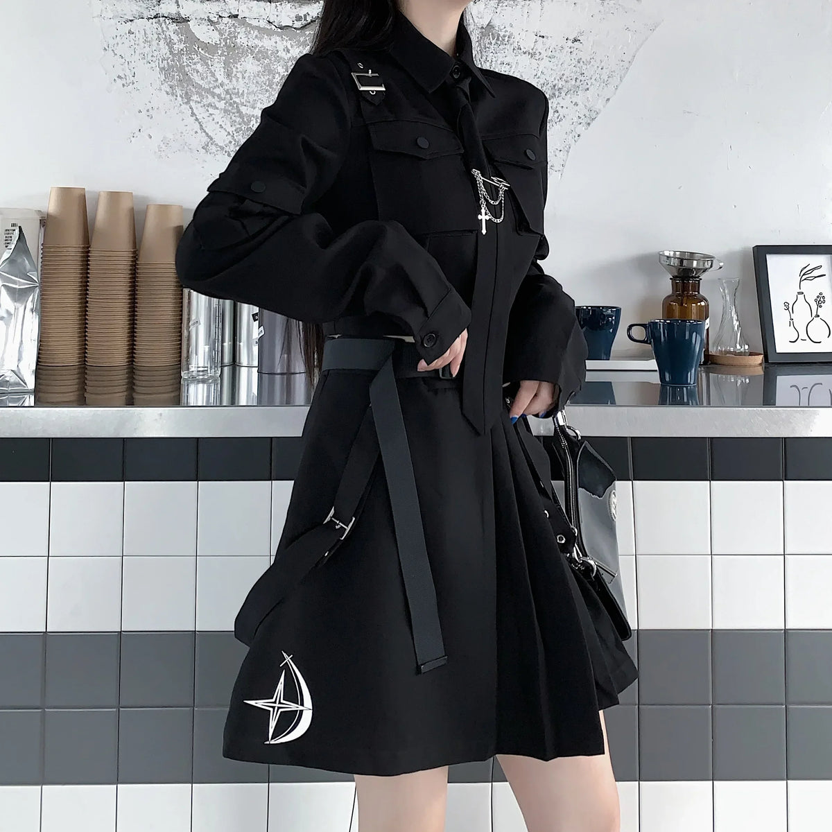 Black Pleated Mini Dress
