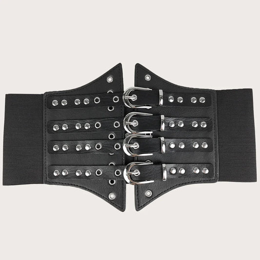 Black Studded Four-Buckle Corset