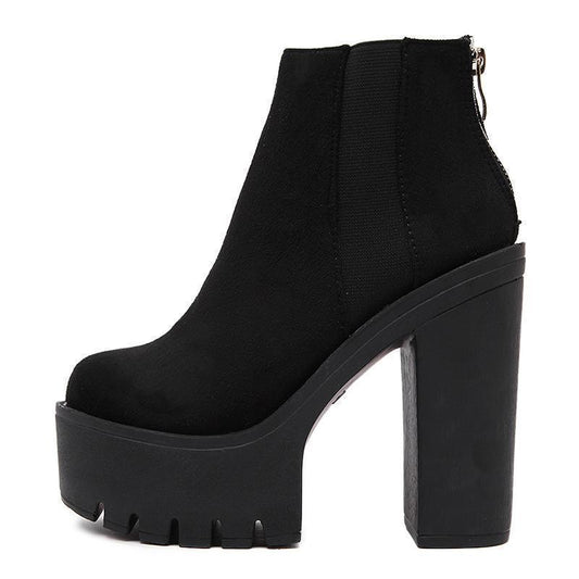 Black Suede Chelsea Platform Ankle Boots