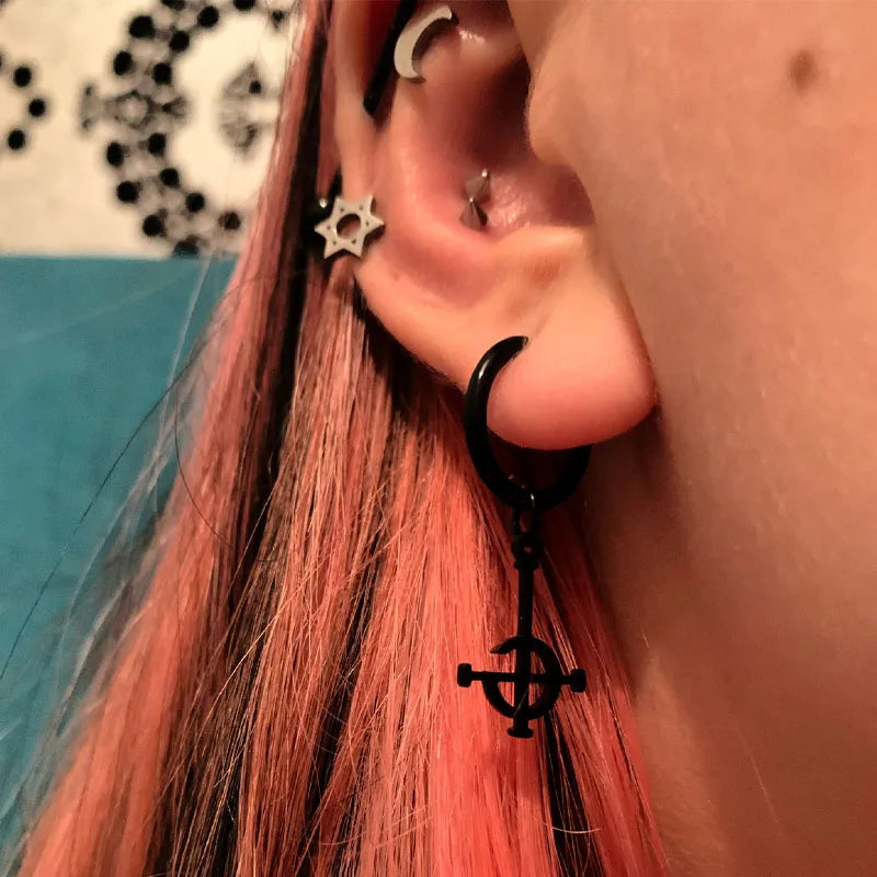 Black Inverted Cross Hoop Earrings
