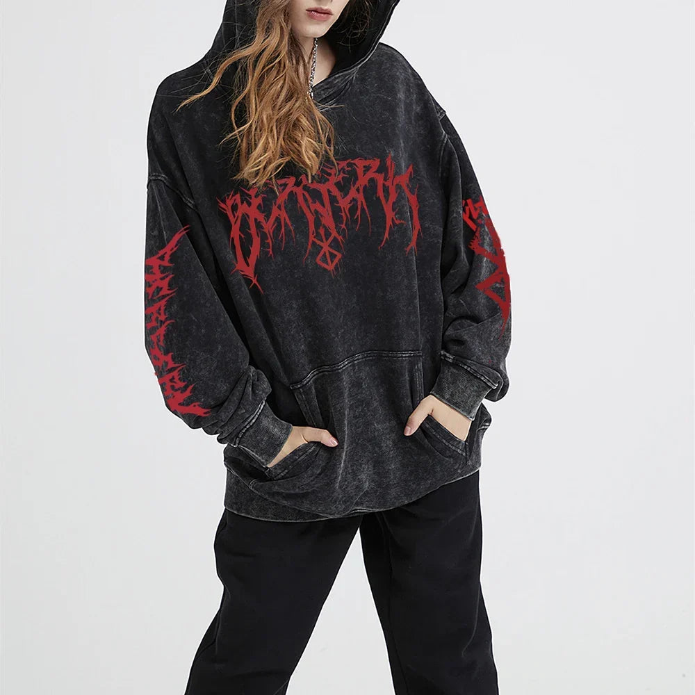 Unisex Charcoal Acid Wash Graphic Hoodie