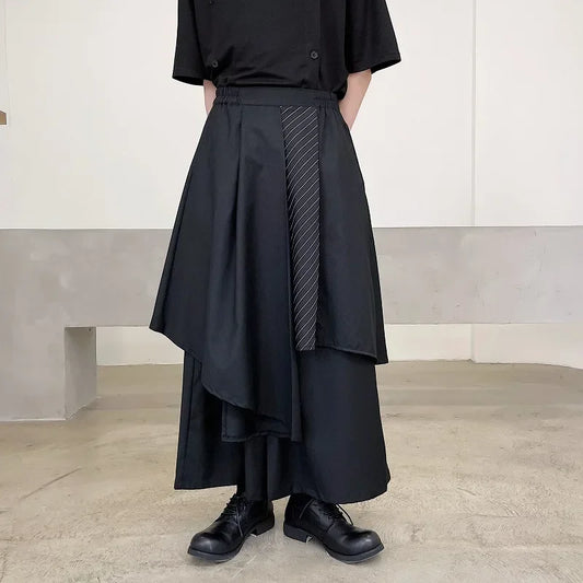 Black Pinstripe Layered Wide-Leg Pants