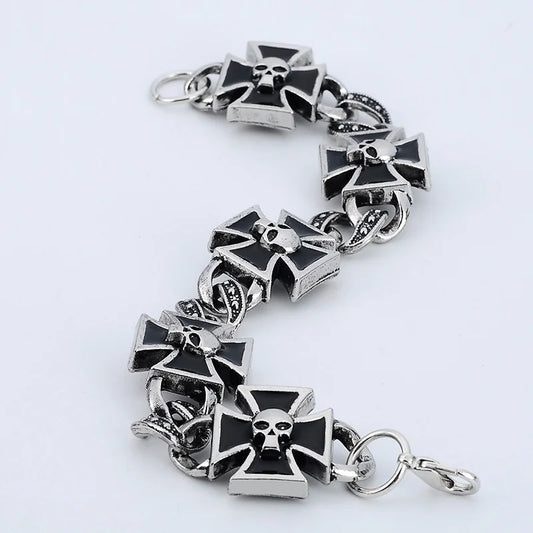 Silver Cross Skull Link Bracelet