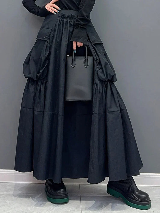 Black Cargo Parachute Maxi Skirt