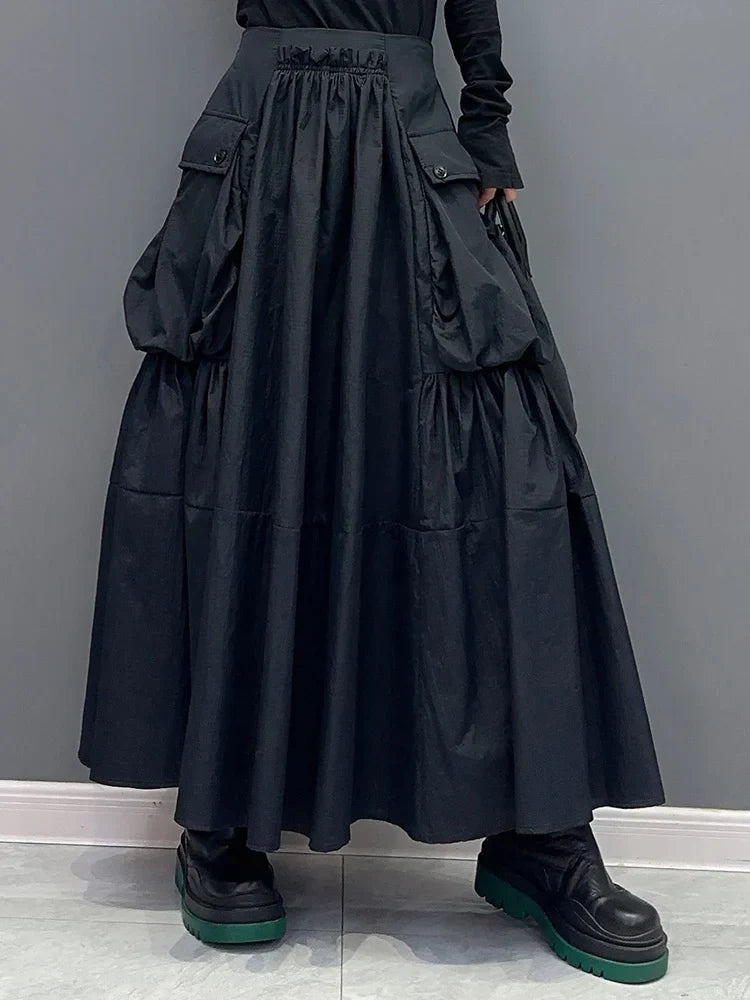 Black Cargo Parachute Maxi Skirt