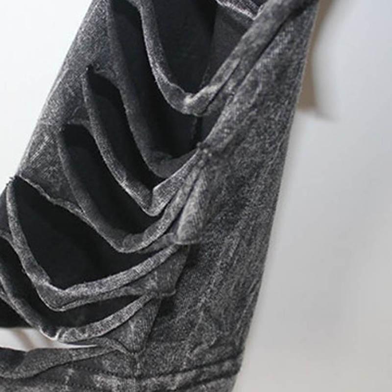 Grey Acid-Wash Shredded Long Sleeve Top