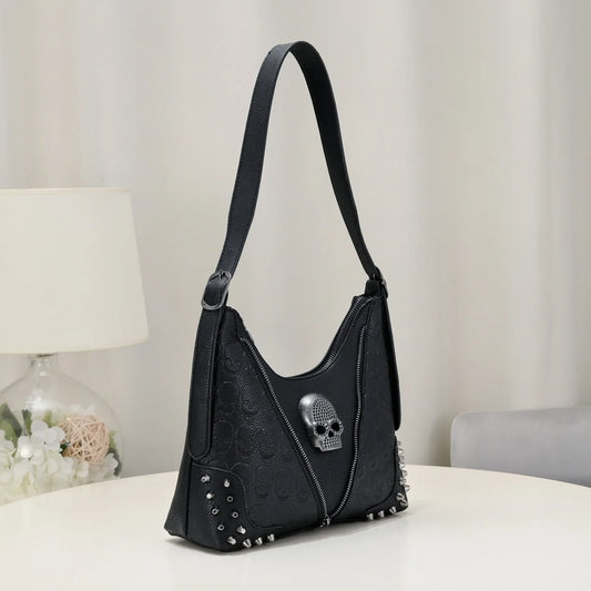 Black Skull Hardware Hobo Bag