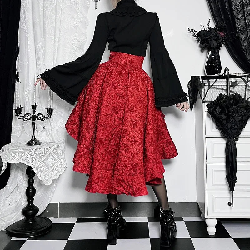 Red Jacquard High-Low Corset