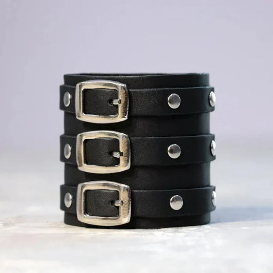 Black Triple Buckle Cuff Bracelet