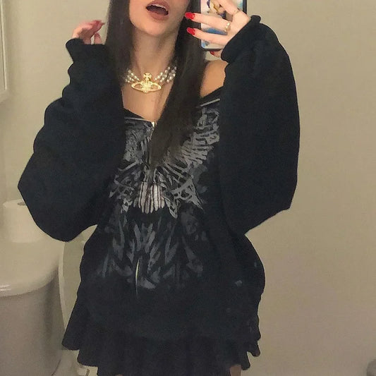 Black Skeleton Zip Hoodie