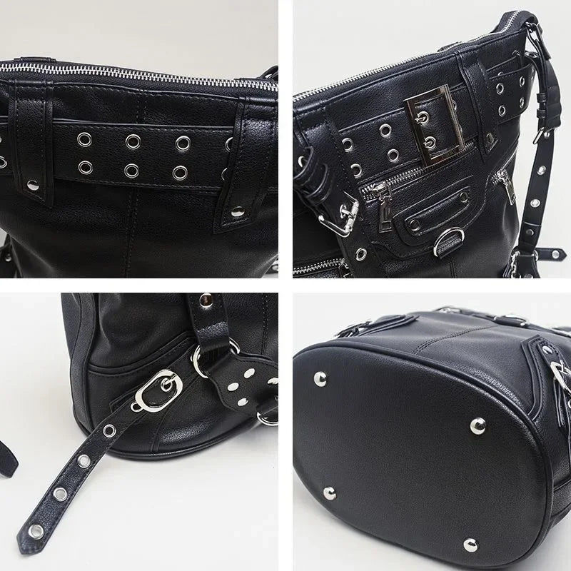 Black Eyelet Biker Crossbody Bag