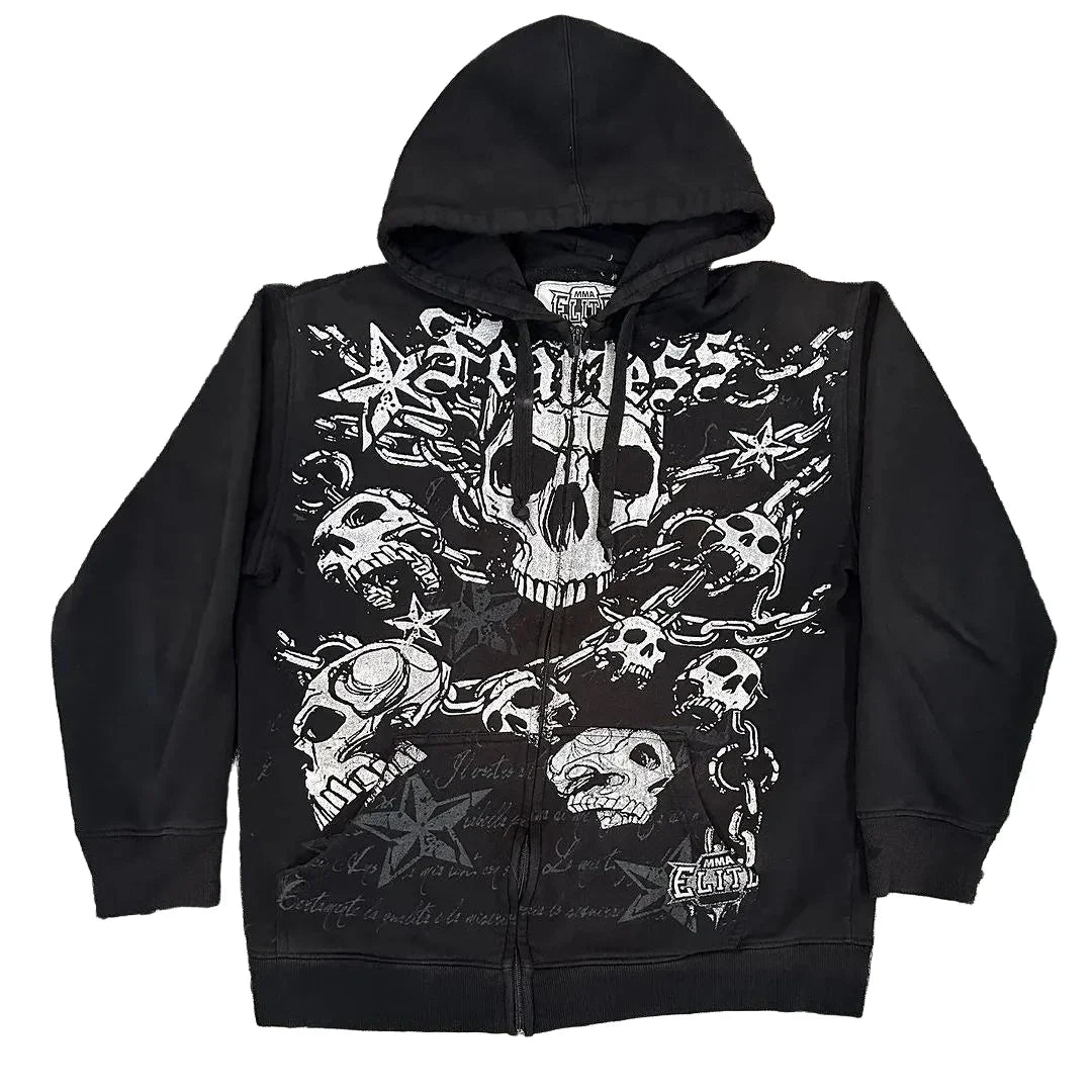 Women's Black Skull Chain Graphic Zip Hoodie - primary product photo