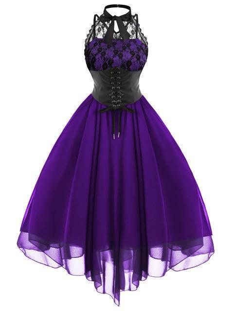 Women's Black Halter Lace Corset Midi Dress - alternate studio view (2 of 3)