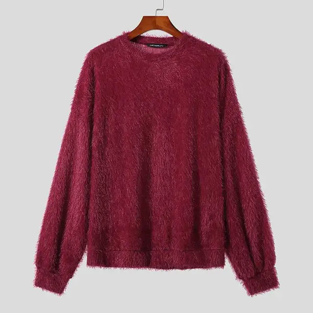 Black Red Shaggy Crewneck Sweater
