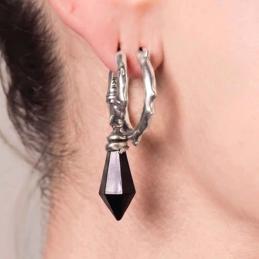 WRAPPED RELIC EARRINGS (SILVER-OBSIDIAN)