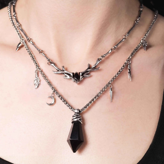 WRAPPED RELIC NECKLACE (SILVER-OBSIDIAN)