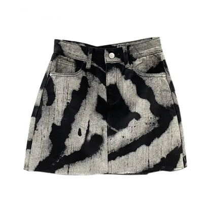 Women's Black Grey Bleached Denim Mini Skirt - front studio view (1 of 3)