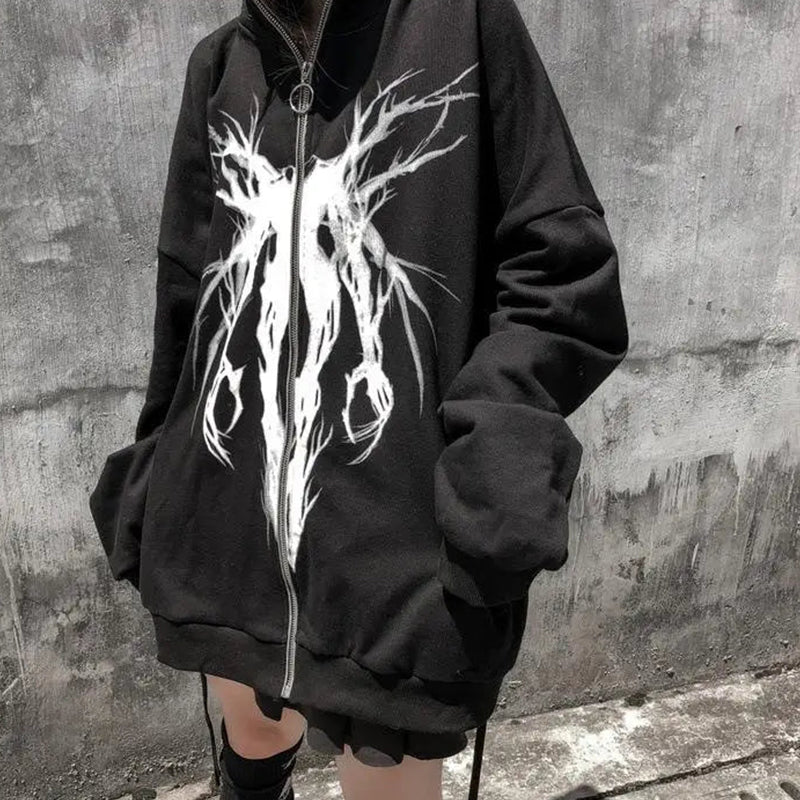 Men's Black Oversized Gothic Graphic Zip Hoodie - primary product photo (1 of 2)