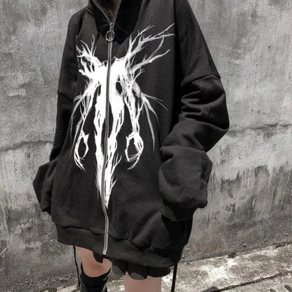 Men's Black Oversized Gothic Graphic Zip Hoodie - primary product photo (1 of 2)