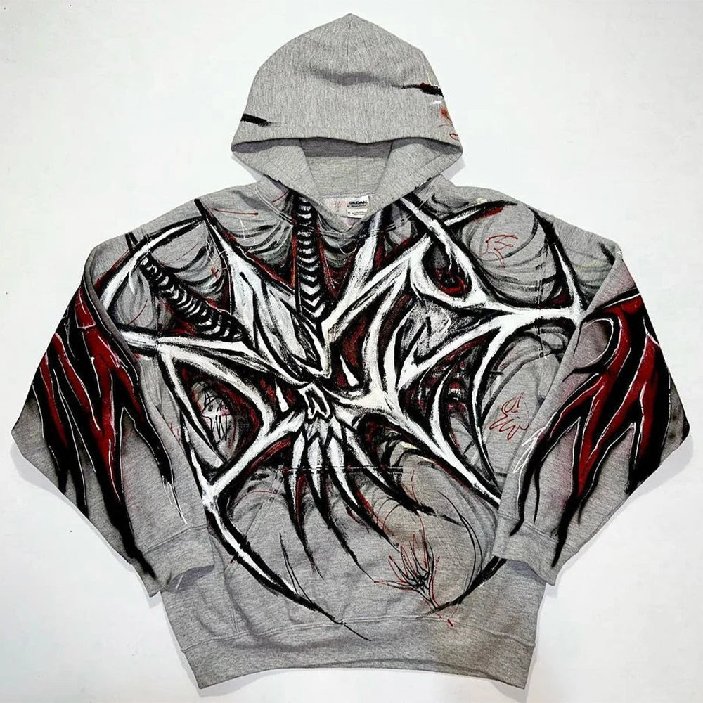 Unisex Gray Spider Graphic Hoodie - front studio view