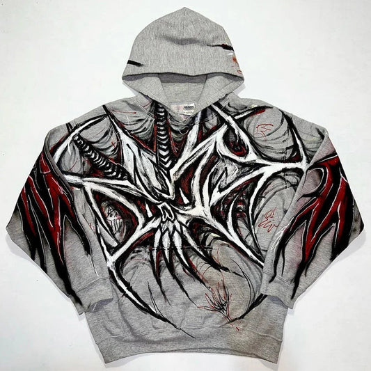 Unisex Gray Spider Graphic Hoodie - front studio view