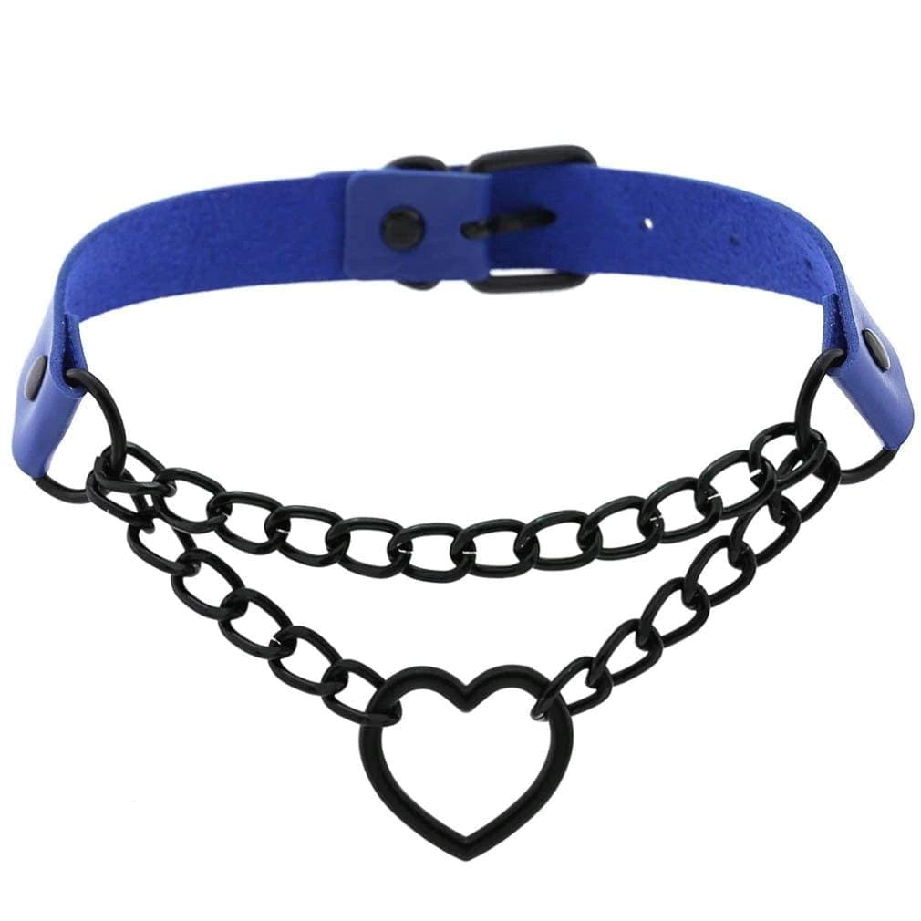 Chained Heart Gothic Leather Choker - Creepy Goth