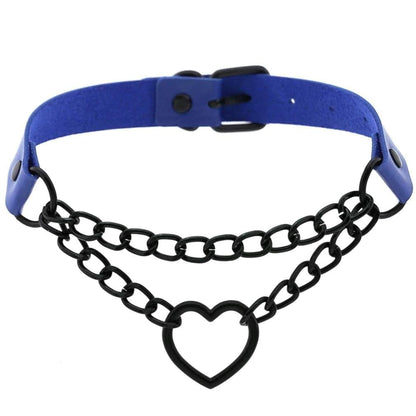 Chained Heart Gothic Leather Choker - Creepy Goth