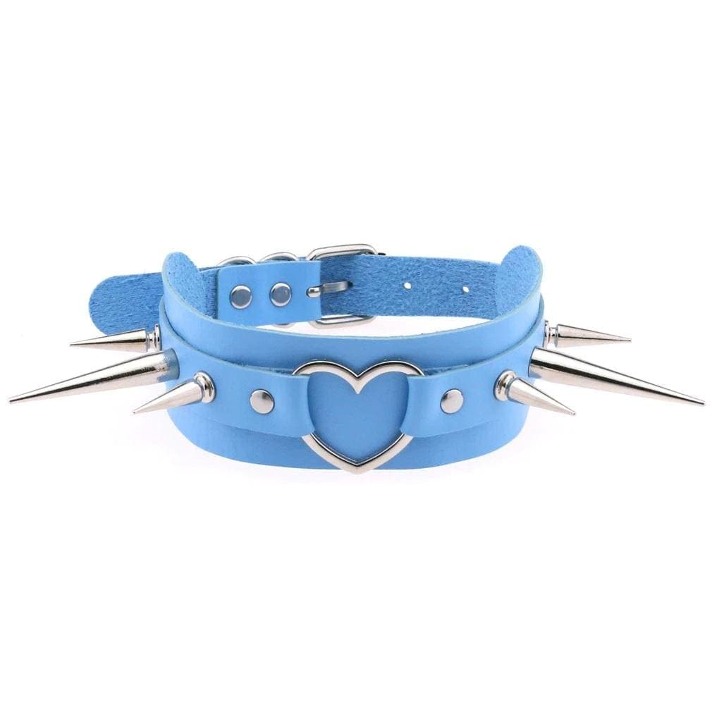 Long Spike Heart Choker Necklace - Creepy Goth