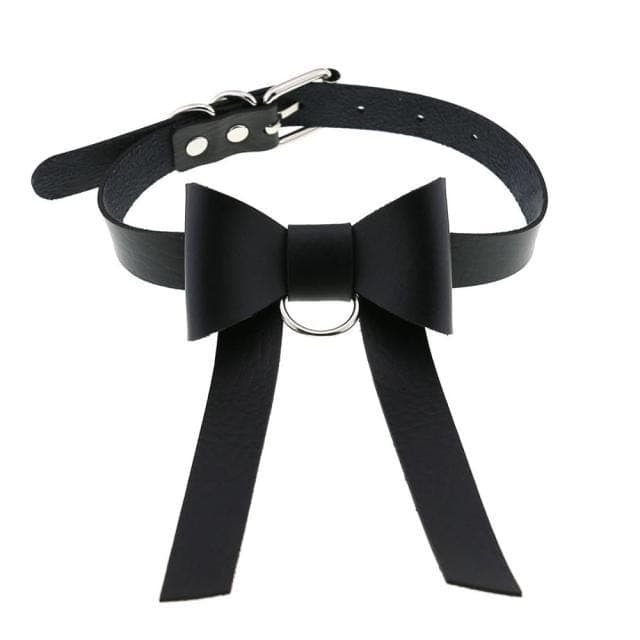 Bowknot Leather Choker - Creepy Goth