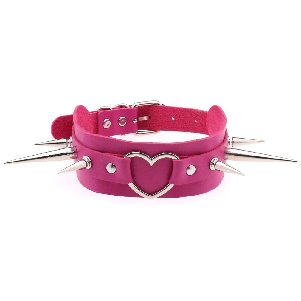 Long Spike Heart Choker Necklace - Creepy Goth