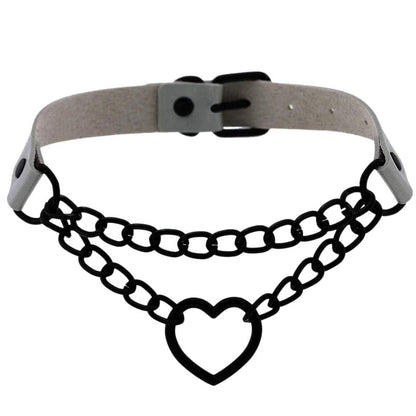 Chained Heart Gothic Leather Choker - Creepy Goth