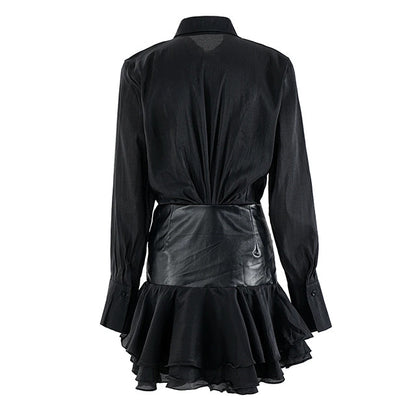 Black Collar Waist Mini Dress