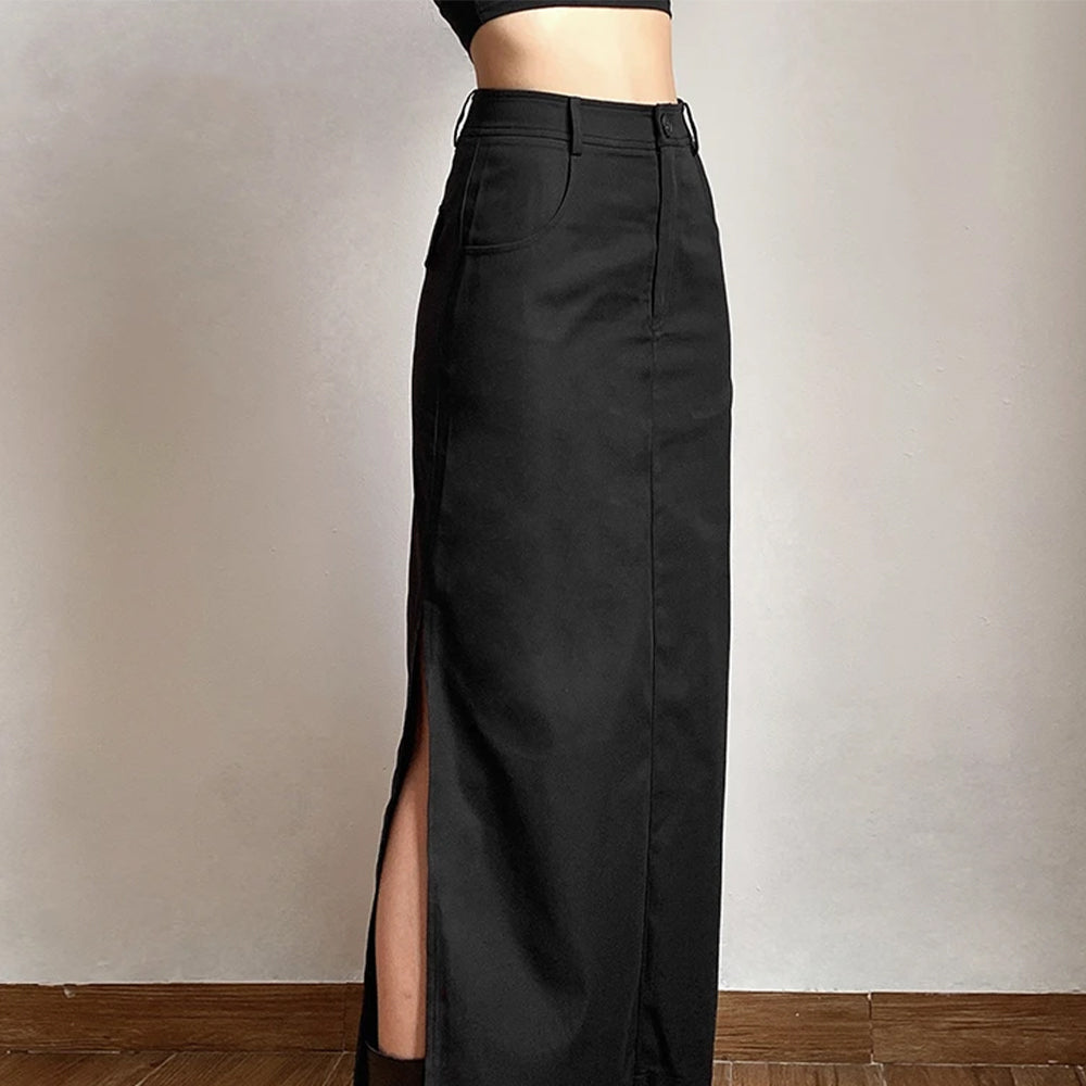 Black Cotton Long Skirt