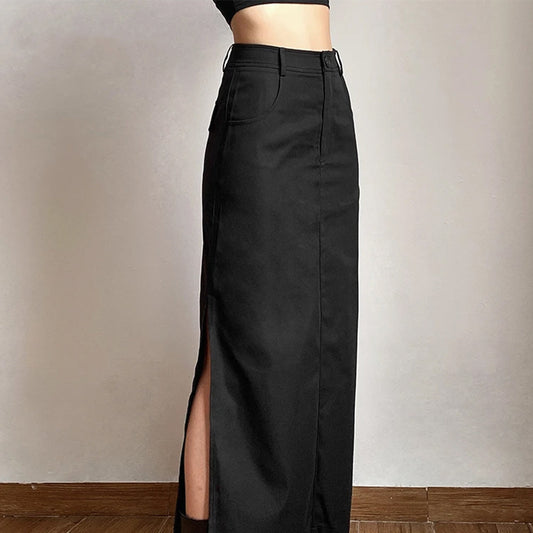 Black Cotton Long Skirt