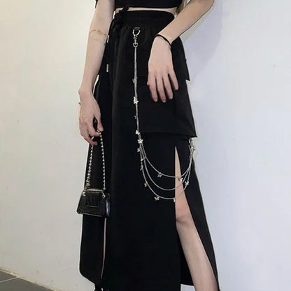 Black Cargo Maxi with Chain Skirt