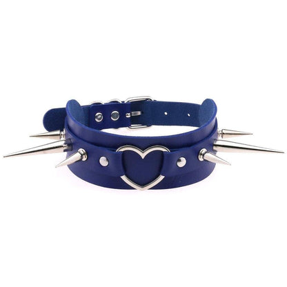 Long Spike Heart Choker Necklace - Creepy Goth