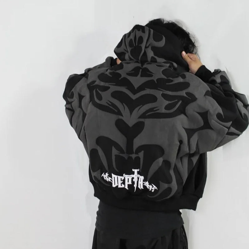 Unisex Black Cropped Tribal Graphic Hoodie