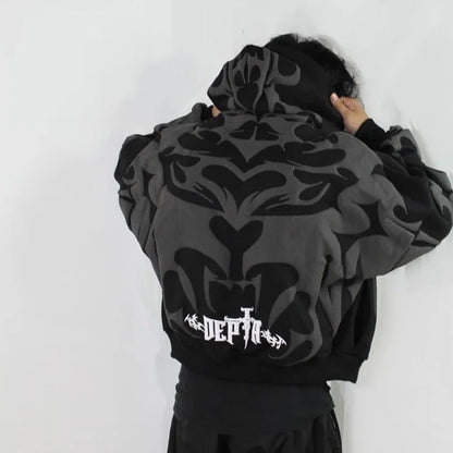 Unisex Black Cropped Tribal Graphic Hoodie