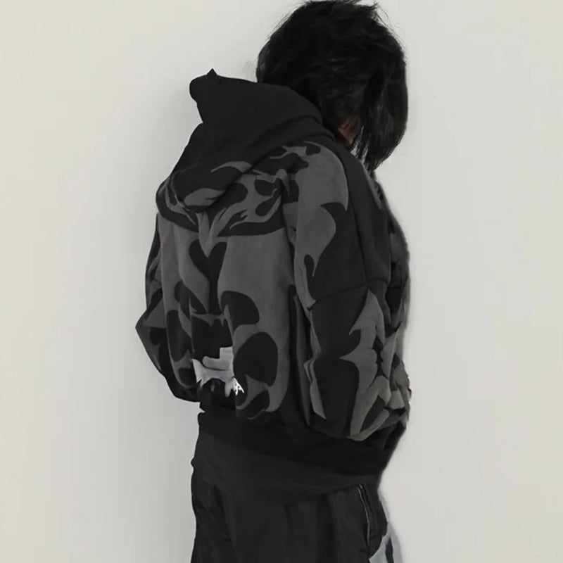 Unisex Black Cropped Tribal Graphic Hoodie