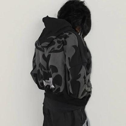 Unisex Black Cropped Tribal Graphic Hoodie