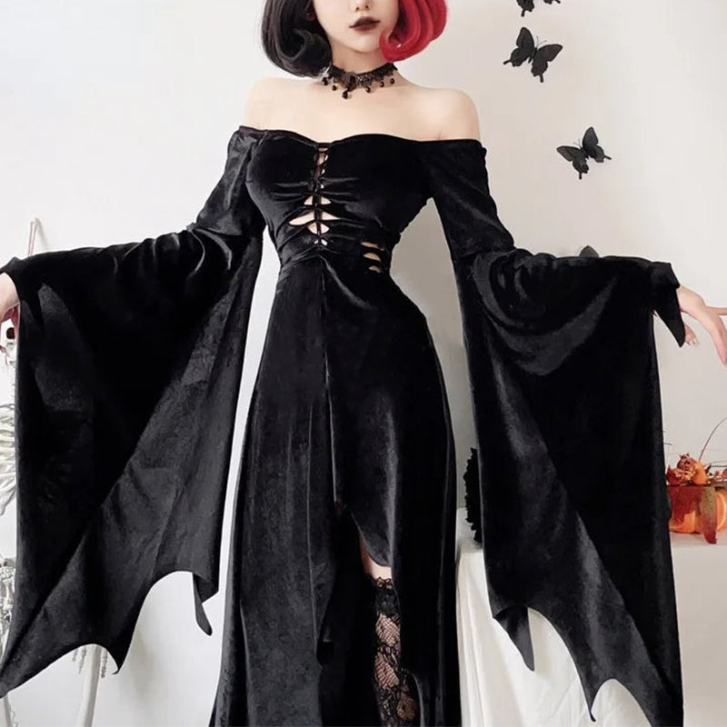 Women's Black Velvet Batwing Off-Shoulder Maxi Dress - primary lifestyle photo