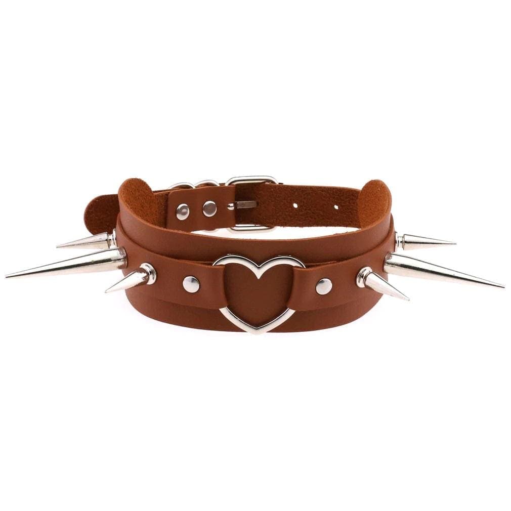 Long Spike Heart Choker Necklace - Creepy Goth