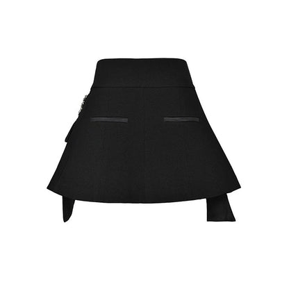 Black Crystal Buckle Mini Skirt